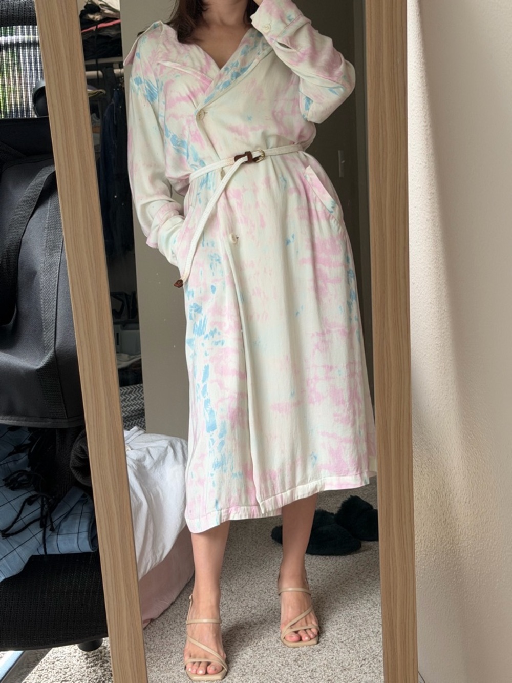 Something Navy Pastel Pink & Blue Tie-Dye Long Coat